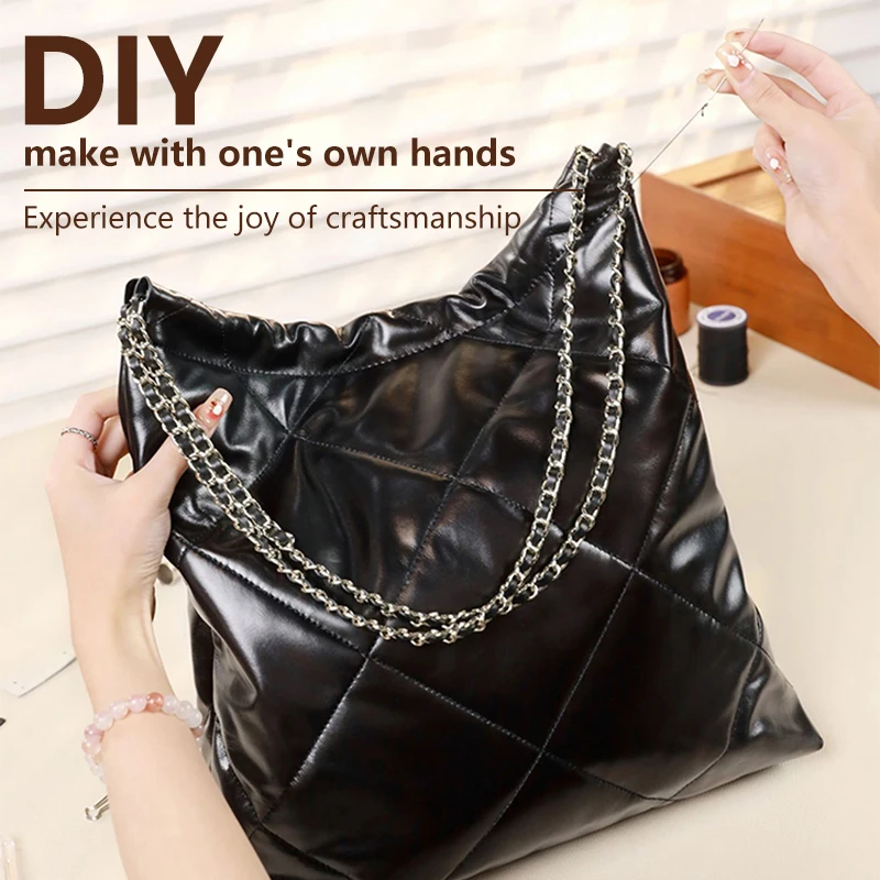 DIY Genuine Leather Bucket Bag Women\'s Fashion Simple Cross-body BagThick Handbag Large Capacity Arts Students Package Satchel