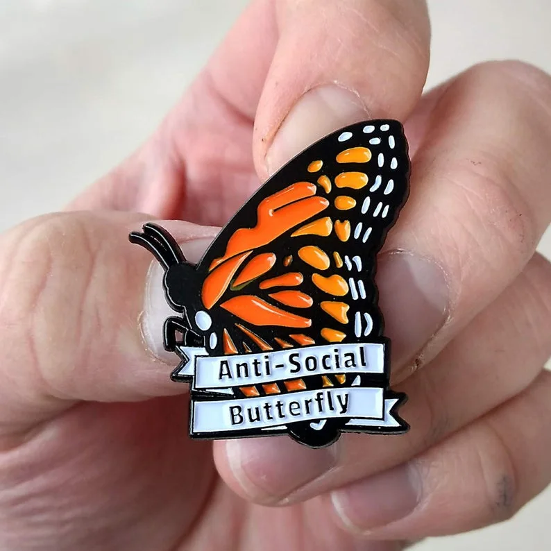 Cute Butterfly Enamel Pins Funny Anti-Social Brooches Cartoon Animal Lapel Badges Insect Clothes Backpack Jewelry Accessories