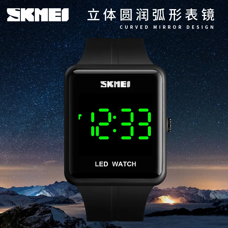 Skmei Skmei موضة ثلاثية الأبعاد قوس الوجه أبل LED ساعة مربع زوجين مقاوم للماء ساعة إلكترونية