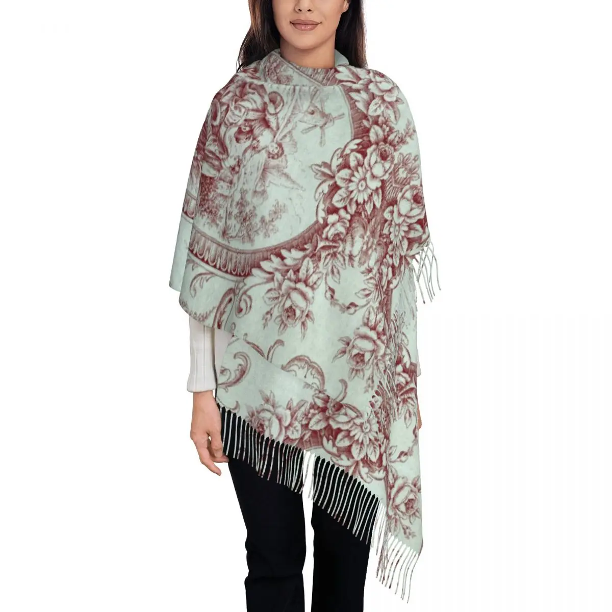 

Винтажный французский романтический шарф Toile De Jouy, женские длинные зимние теплые шаль с кисточками, шарфы унисекс