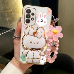 Flower Strap Cute Rabbit Phone Holder Case For Samsung Galaxy A52 A72 A53 A73 A33 A20 A50 A71 A32 A22 A55 A25 A15 Stand Cover
