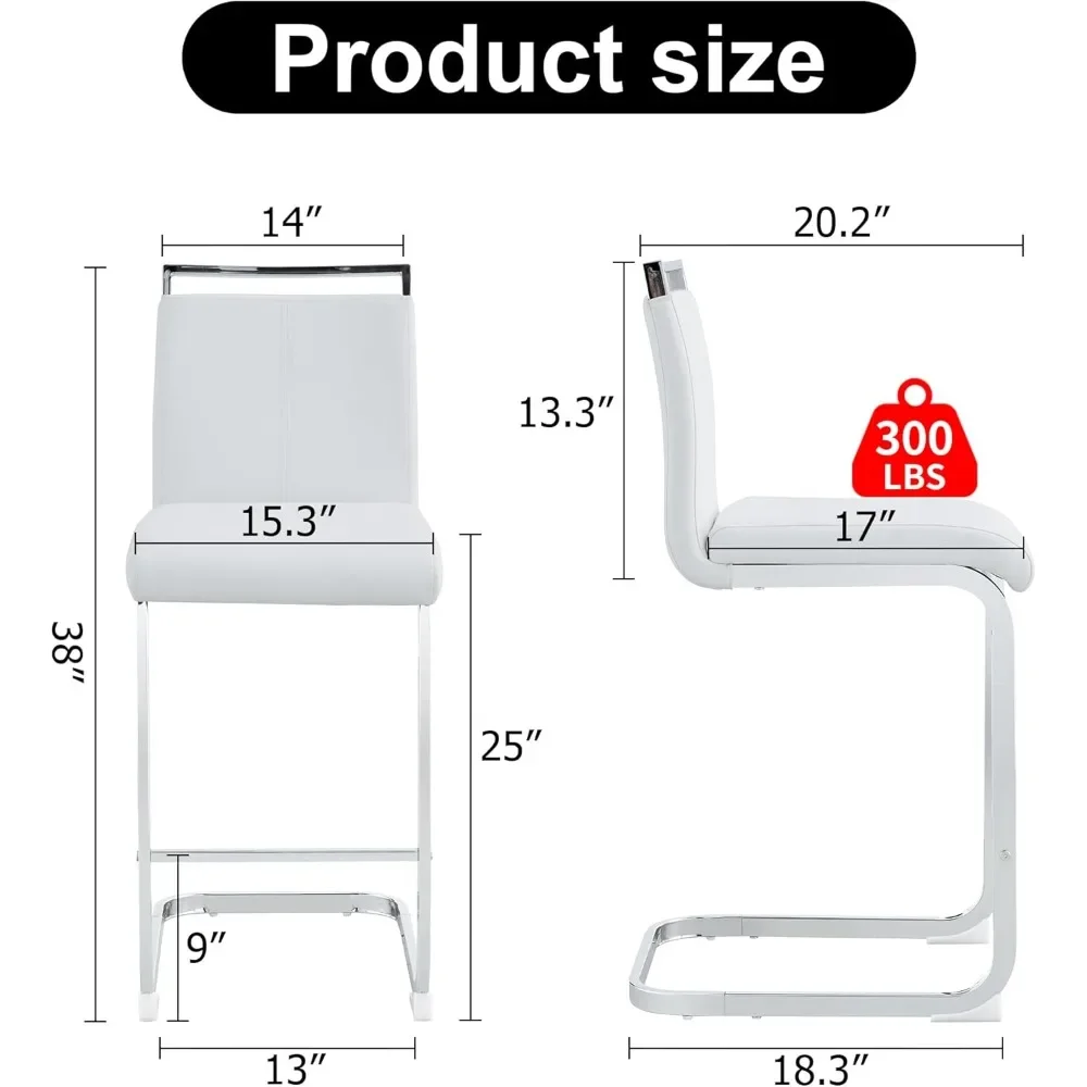 등 달린 카운터 높이 의자, 크롬 도금 금속 다리 달린 PU 주방 의자, 바 의자, 4 개 세트