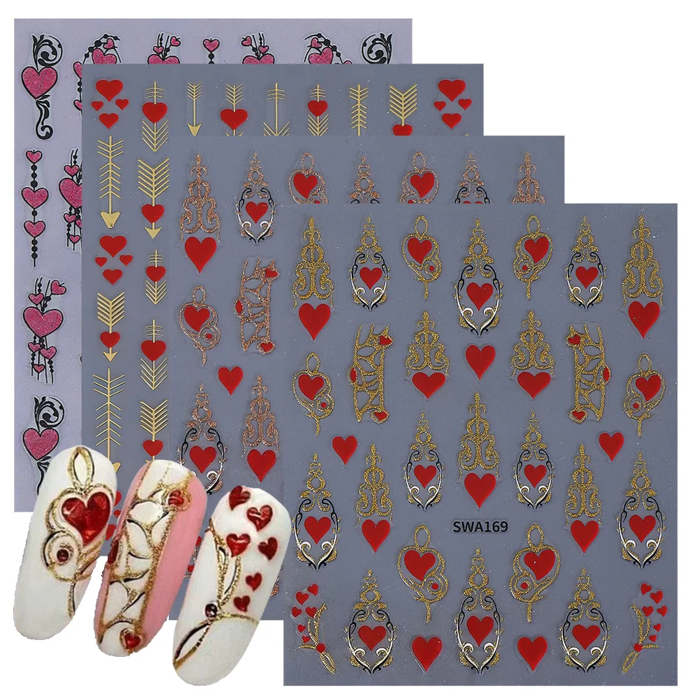 1/4 قطعة ثلاثية الأبعاد عيد الحب القلب مسمار ملصقا البرنز الحلو الحب القلب مسمار ملصقات فنية ذاتية اللصق الأحمر القلب مانيكير لوازم #2