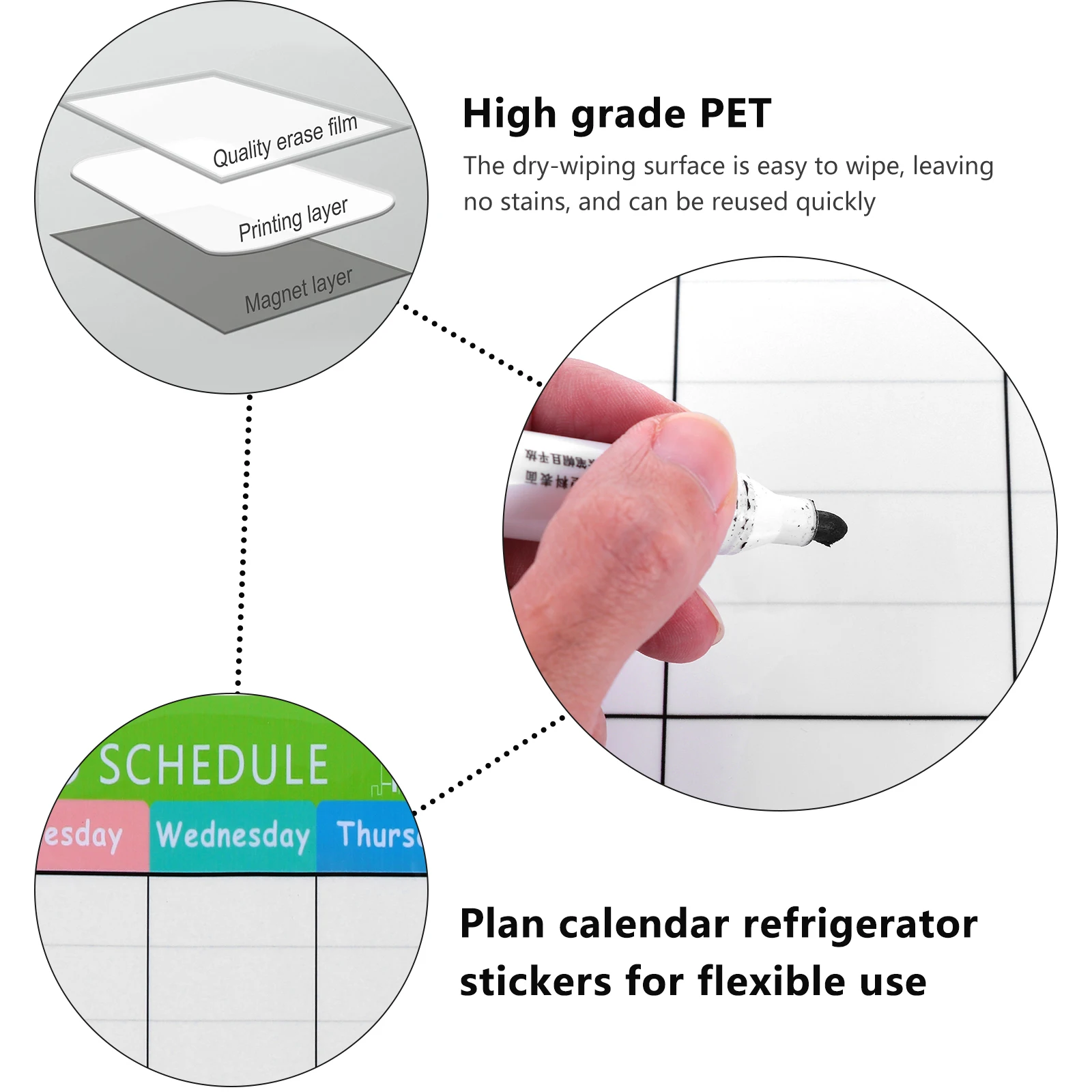 

PET Monthly Planner Magnetic Schedule Board Note Refridgerator Sticker Dry Erase Surface Wipes Easily No Stains Built in Magnet