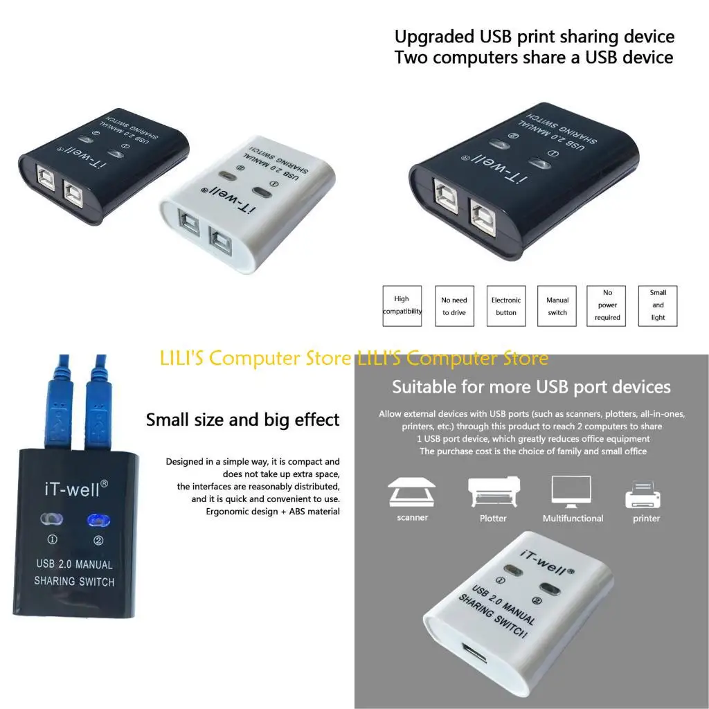 

A52B Manual Print Sharing Device USB Drive-free Two Computers Share 1 USB 2 in 1 Out