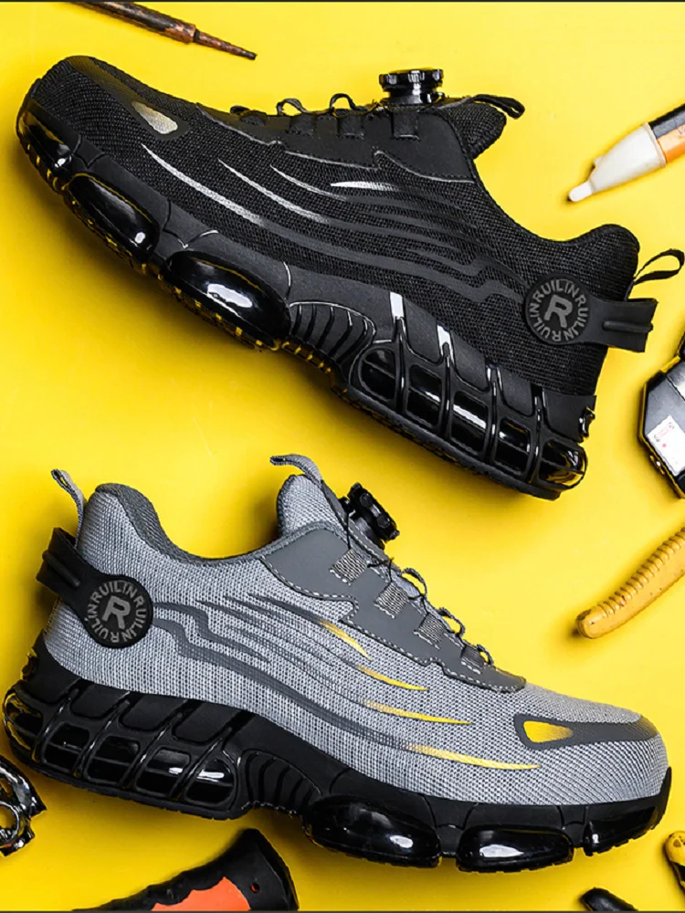 Roterende knop Nieuwe veiligheidsschoenen Heren Anti-smash Anti-lek Werkschoenen Mode Heren Sportschoenen Beveiliging Beschermende laarzen Heren - afbeelding 2