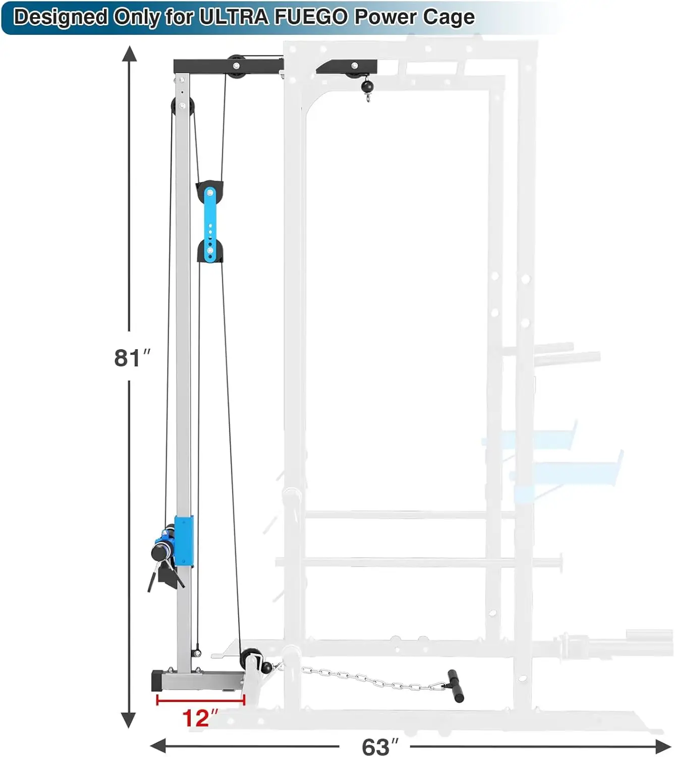 Home Gym, Steel, Silver, Multi-Functional LAT Pull Down Attachment for Power Cage