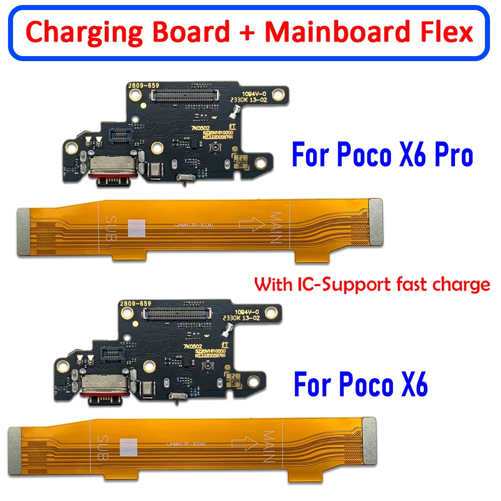 USB-Ladeans chluss Mikrofon Dock-Anschluss platine Haupt-FPC-LCD-Display verbinden Mainboard-Flex kabel für Xiaomi Poco X6 / X6 Pro