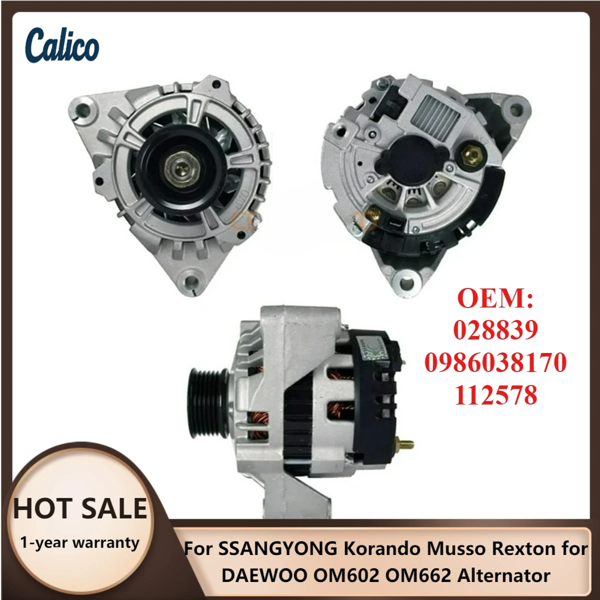 

Factory Direct Sales Are Suitable for SSANGYONG Korando Musso Rexton for DAEWOO OM602 OM662 Alternator 028839 0986038170 112578