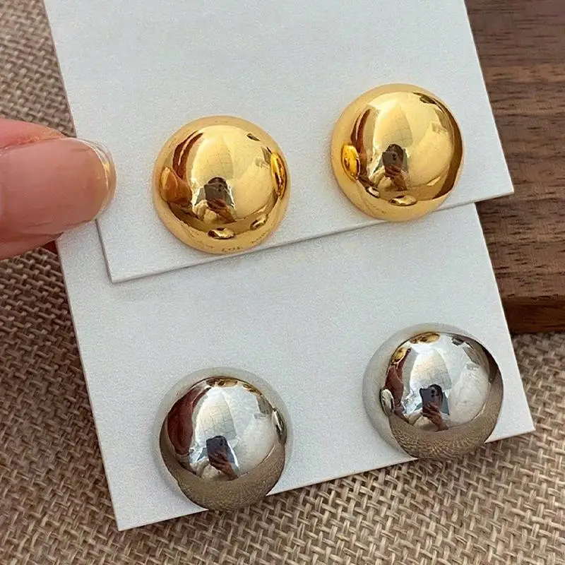 Punk Style Metal Big Ball Round Stud Earrings Simple Fashion Skin-friendly Jewelry for Women Girls Dinner Party Accessory