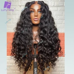 Parrucca lunga ondulata con parte a V capelli umani parrucche brasiliane Remy per capelli senza foglie Glueless 180 densità a forma di U per parrucca Luffywig da donna nera