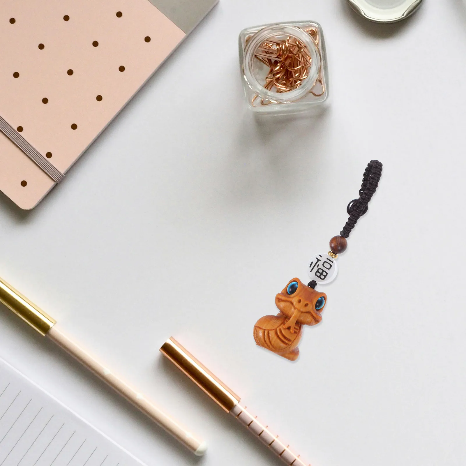 

Wooden Snake Keychain Artistic Polyester Bag Charms Year of Snake Lucky Chinese New Year Durable Jewelry Accessories