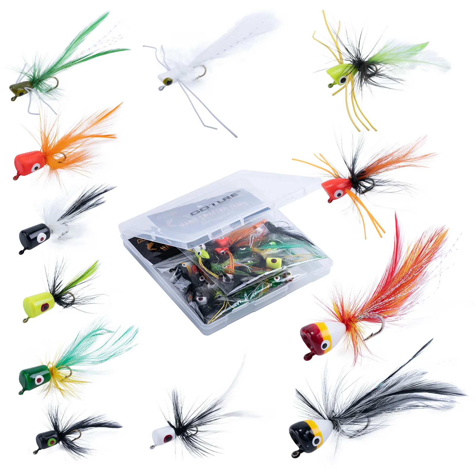 Goture 16–46 Stück Fliegenfischen-Popper-Köder-Set, Topwater Colorful Poppe HardBait Dry Fly Fishing Fliegen mit Haken für Barschforelle