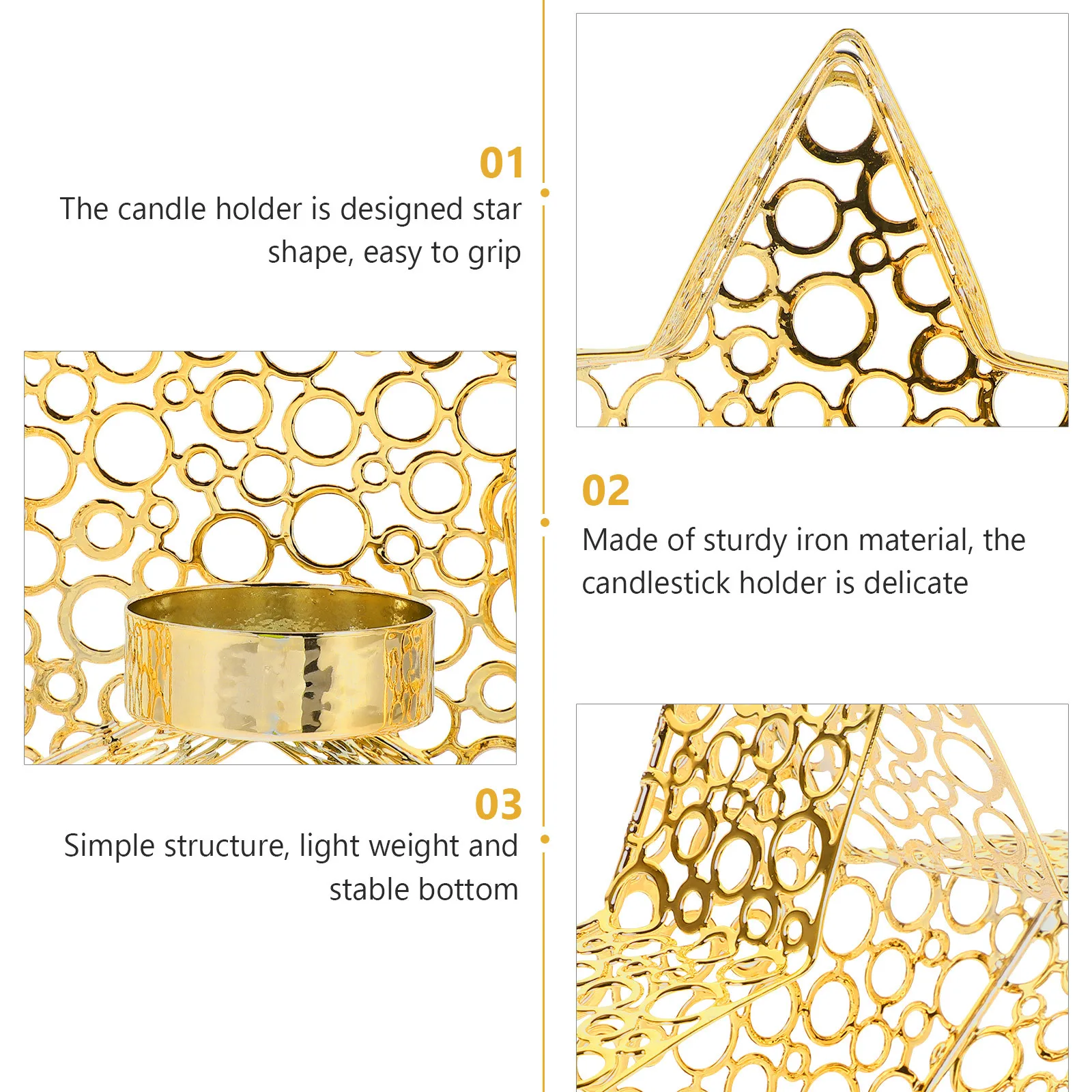 

Iron Star Holder Desktop Candlestick Sturdy Portable Lightweight Vintage Tealight Holder for Table