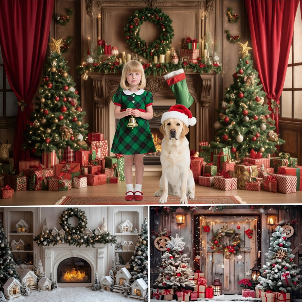 

Merry Christmas Winter Fireplace Santa Claus Snowman Ornament Xmas New Year Eve Party Holiday Banner Background Prop