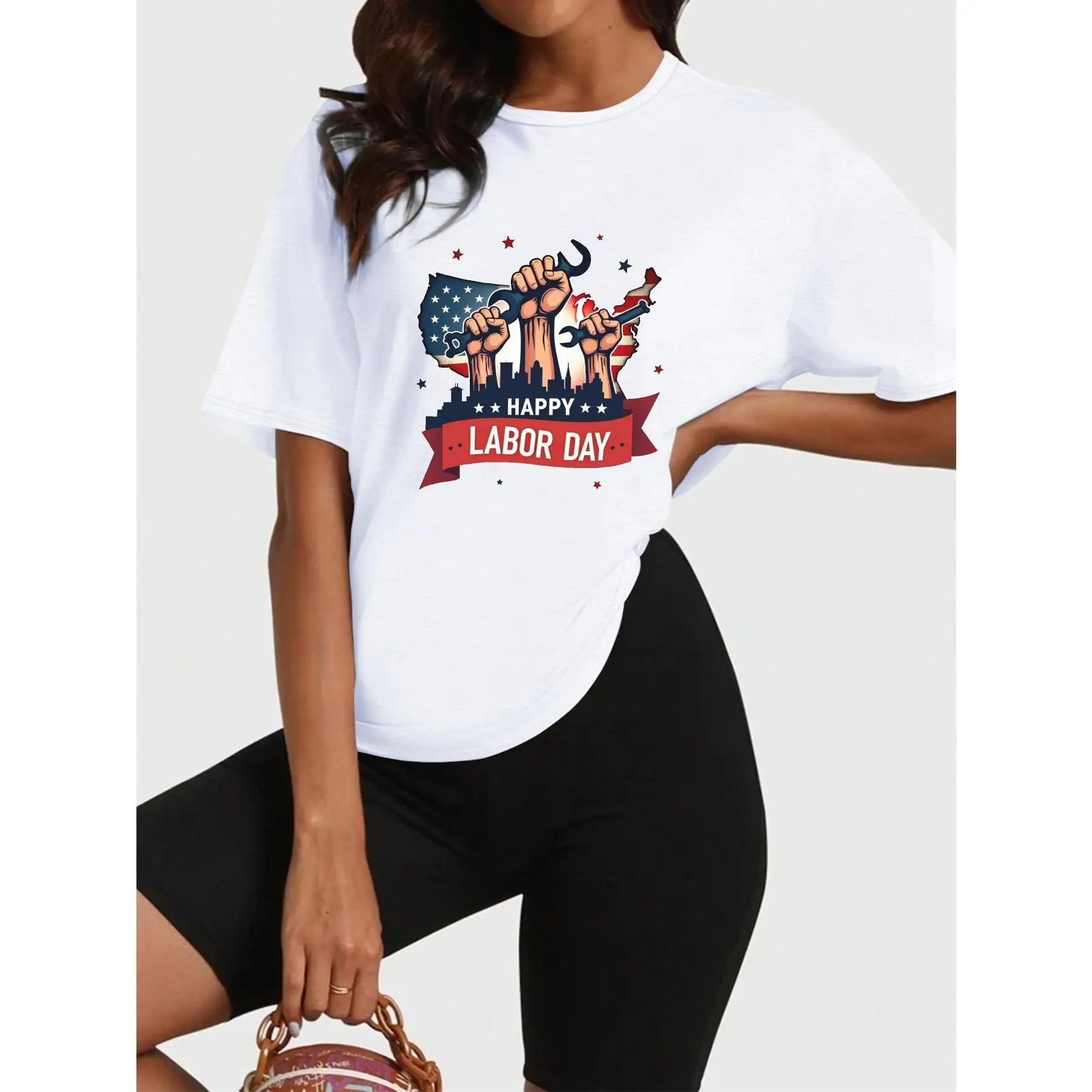 

Men Women Happy Labor Day T-Shirt American Flag Worker Tools Print Pullover Patriotic Unity Casual Short Sleeve Top