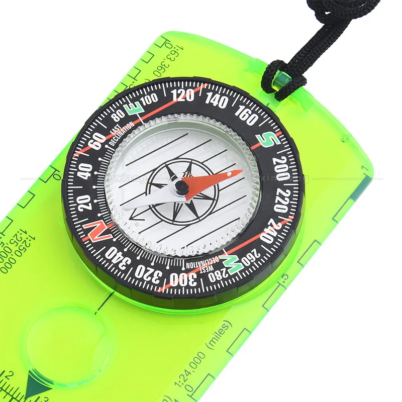 New MultiOutdoor Mountaineering Acrylic Mini Scale North Arrow Portable Map Rope Educational Compass for Children