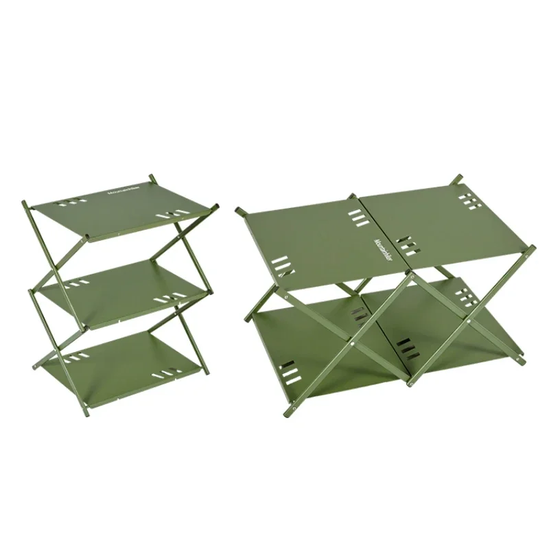 Portable folding triple reset rack for outdoor camping lightweight storage table