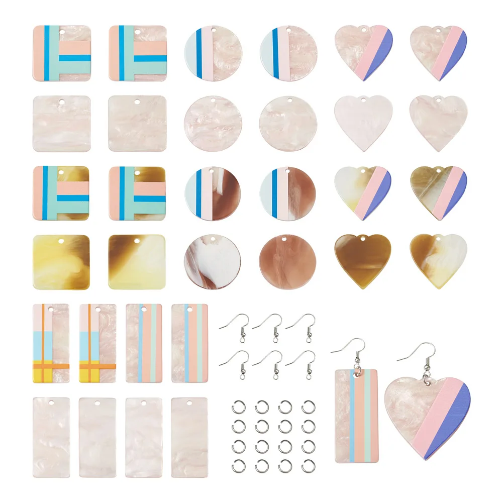 

32pcs/box Heart Geometric Translucent Cellulose Acetate Resin Pendant Charms For Drop Earring DIY Jewelry Making Accessories Kit