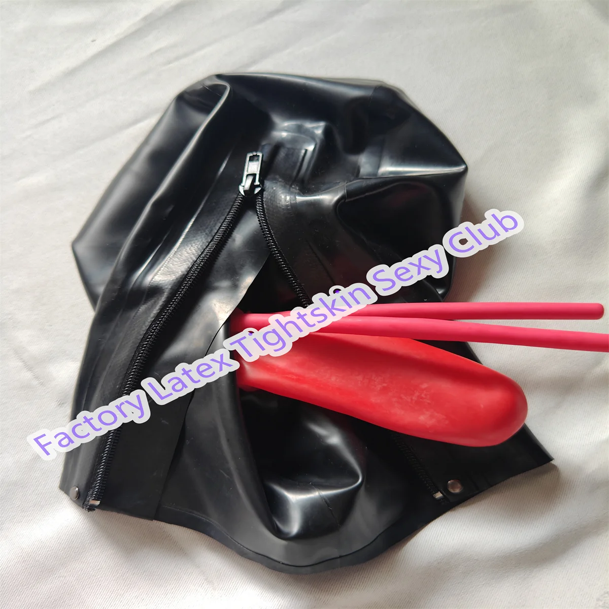 

Latex Hood with Mouth Sheath Nose Tube for Catsuit Rubber Mask Cosplay Club Wear Halloween Costume