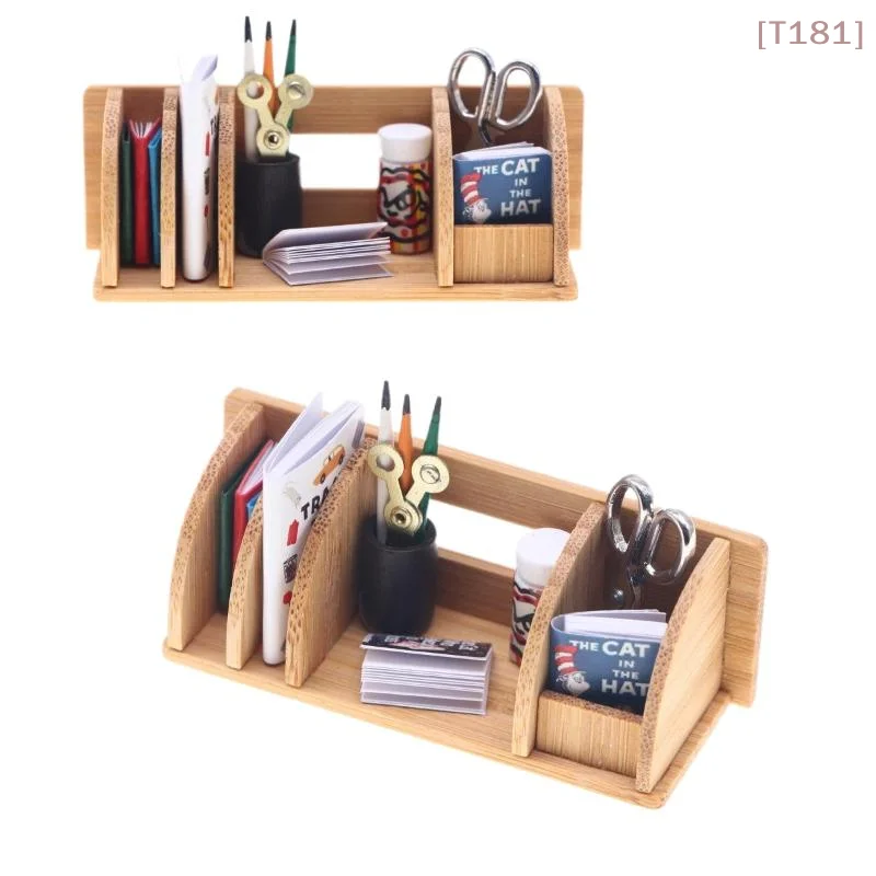 

[E]1 Set Dollhouse Miniature Desktop Bookshelf Stationery Rack Home Model Decor Living Scene Storage Rack Doll House Accessories