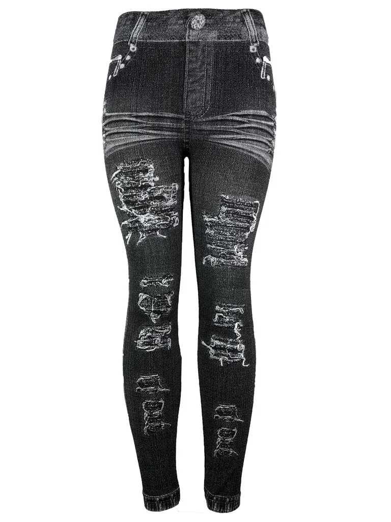 Women\'s Pants Printed Seamless Imitation Denim Tight Leggings Sexy Leg Wrap Pants Cropped Pants Pants women