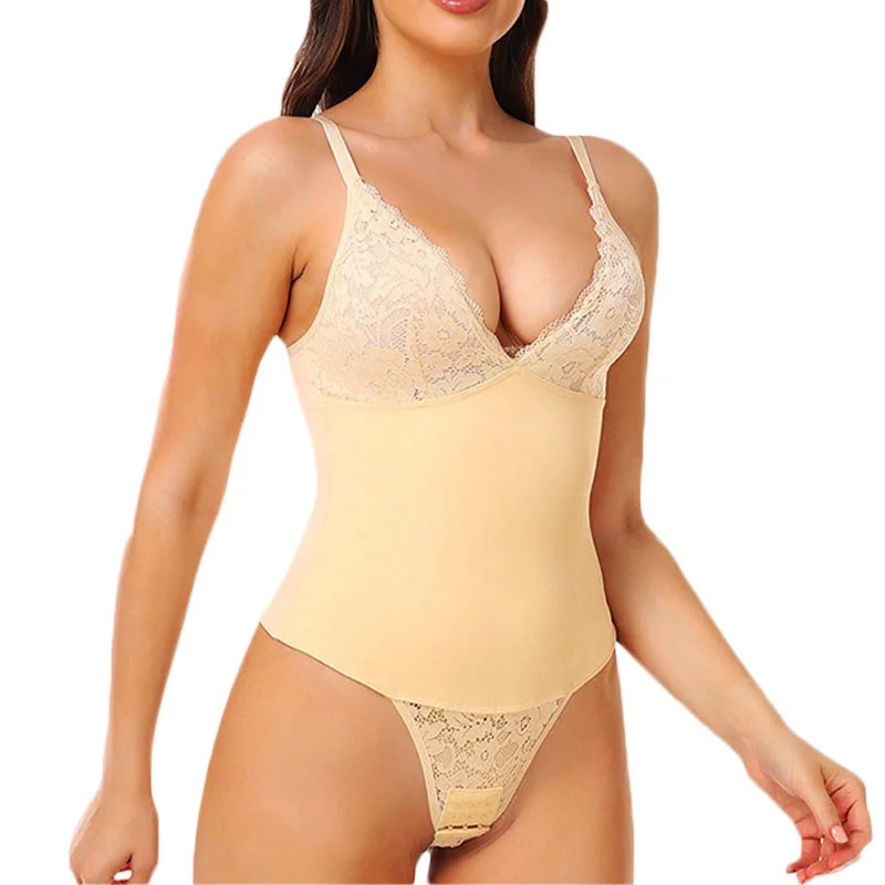 

Dimmkof Shaper Кружевное боди с v-образным вырезом, регулируемые бретели, формирователь тела, стринги с открытой спиной, сексуальное корректирующее белье, боди, модный наряд