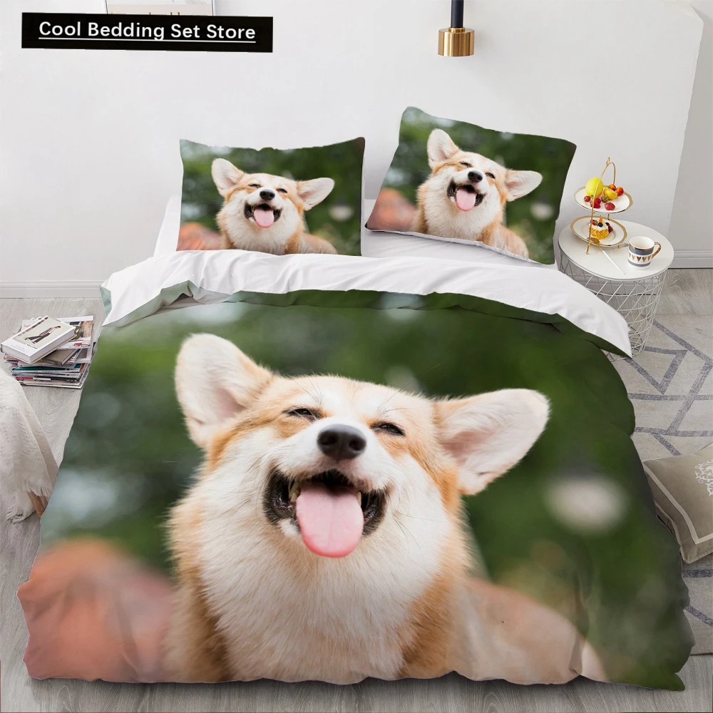 

Animal Dog Duvet Cover King Queen Size Kids Cute Pet Puppy Them Bedding Set Corgi Golden Retriever 2/3pcs Polyester Quilt Cover