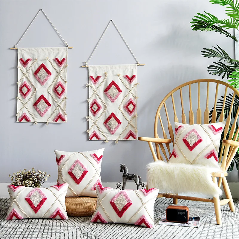 Cushion Cover Nordic Ins Pink Red Tufted Pillow Cover Cushion Case Style Element Design Cute Pillow Case
