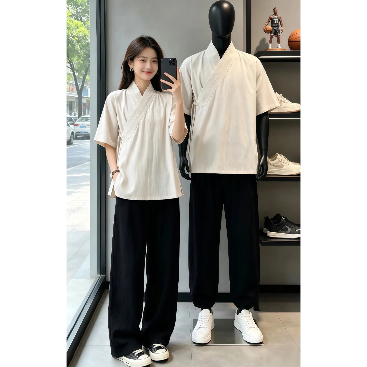 

New Chinese Style Men's Hanfu Long Sleeve Cotton Linen Short Sleeve Summer Casual Wear Traditional Tang Costume Zen Priest Suit