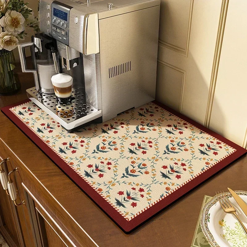 Kitchen Drain Pad Plaid Dish Drainer Absorbent Dish Drying Mat Drain Rug Coffee Draining Pad Cup Placemat Kitchen Mat Rugs