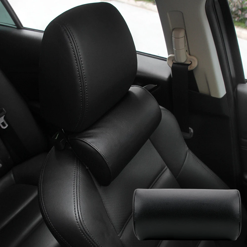 Almofada de apoio de segurança para cabeça, couro, proteção para pescoço, assento de carro, travesseiro, viagem, confortável, descanso de cabeça, estilo de carro