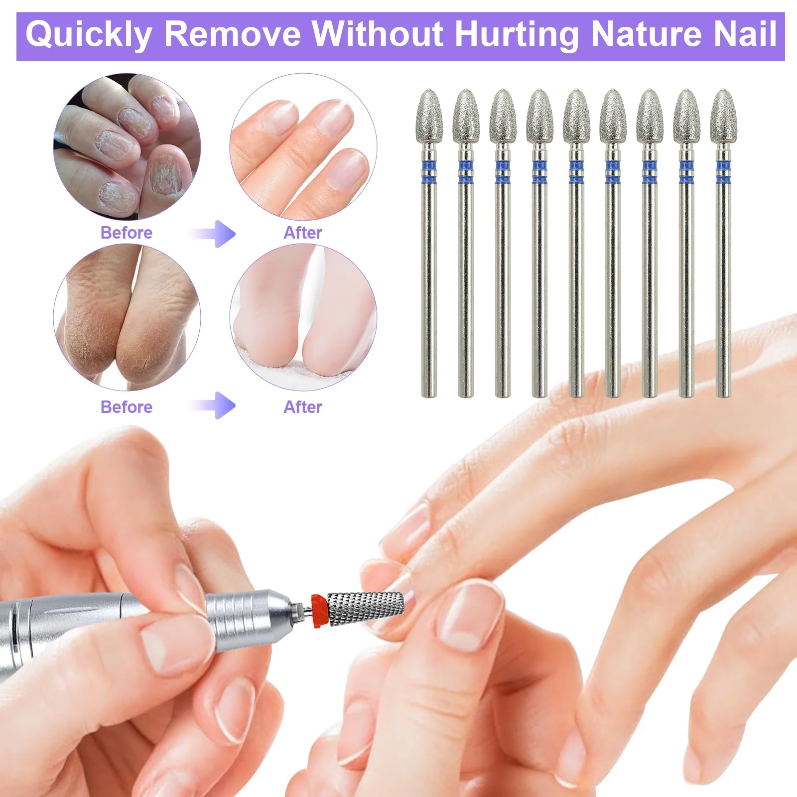 10 Pezzi Fresa Diamantata per Manicure, Accessorio per Trapano Elettrico per Unghie, Macchina per Pedicure, Lima per Unghie, Strumento per Rimozione Gel