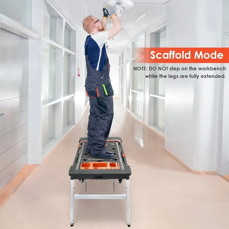 TLGREEN Multifunctional Folding Work Table, 7 in 1 Work Benches for Garage, as Portable Workbench, Sawhorse, Scaffold, Platform