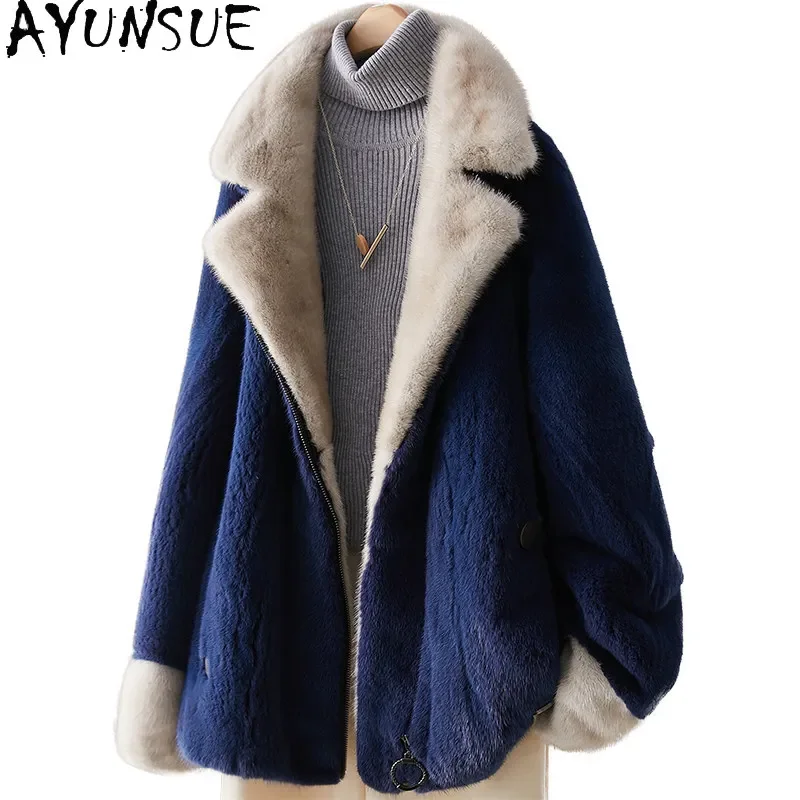 AYUSNUE Natural Mink Fur Coat Women Winter Jacket Luxury Whole Mink Real Fur Womens Coats New Style Suit Collar Шуба Женская