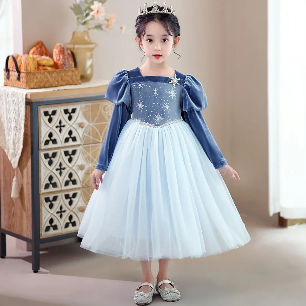 

Winter Dress for Kids Girl Snow White Birthday Party Shining Princess Type Dress Children Elsa Frozen Fever Costume 3 to 8 Years