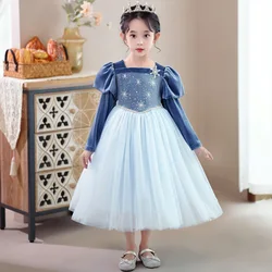 Winter Dress for Kids Girl Snow White Birthday Party Shining Princess Type Dress Children Elsa Frozen Fever Costume 3 to 8 Years