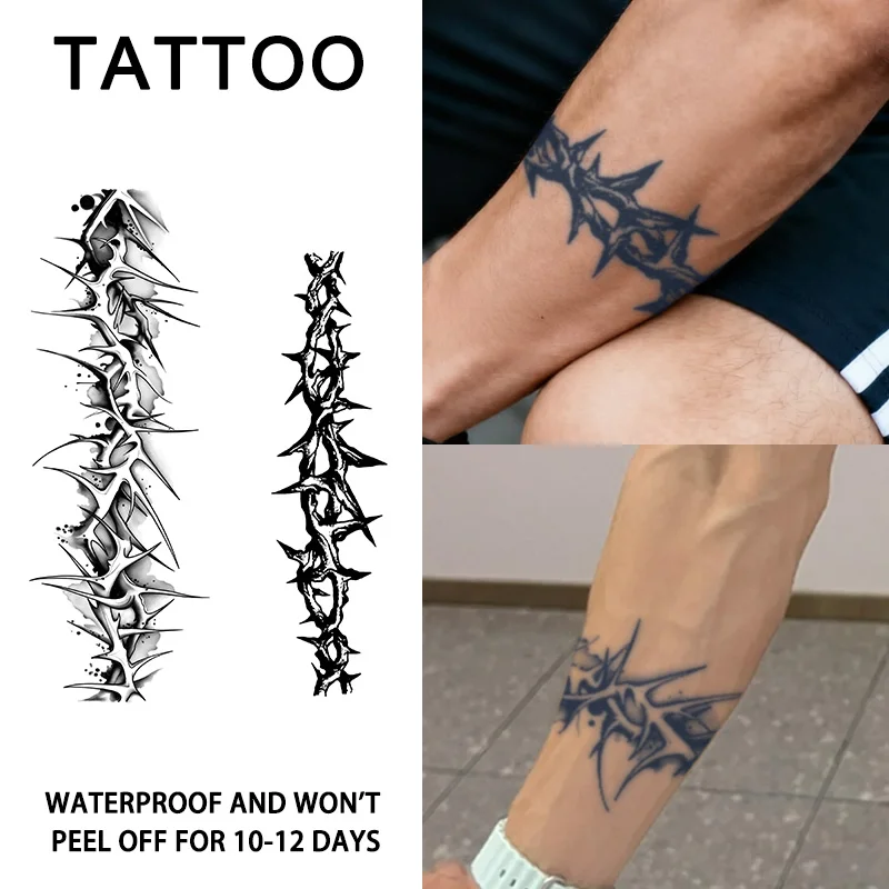 1Pc Thorn ArmBand Waterproof Temporary Tattoo Stickers, Long-lasting Waterproof for One to Two Weeks, Suitable for Arm, Leg.