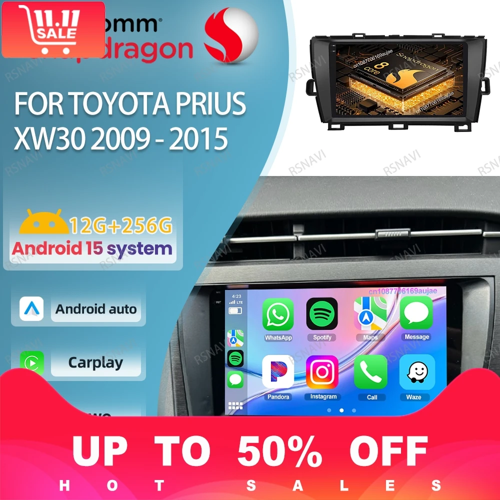 راديو السيارة أندرويد 15 لتويوتا بريوس XW30 2009 - 2015 كوالكوم فيدو لاعب لاسلكي Carplay السيارات رئيس وحدة نظام تحديد المواقع الوسائط المتعددة BT #1