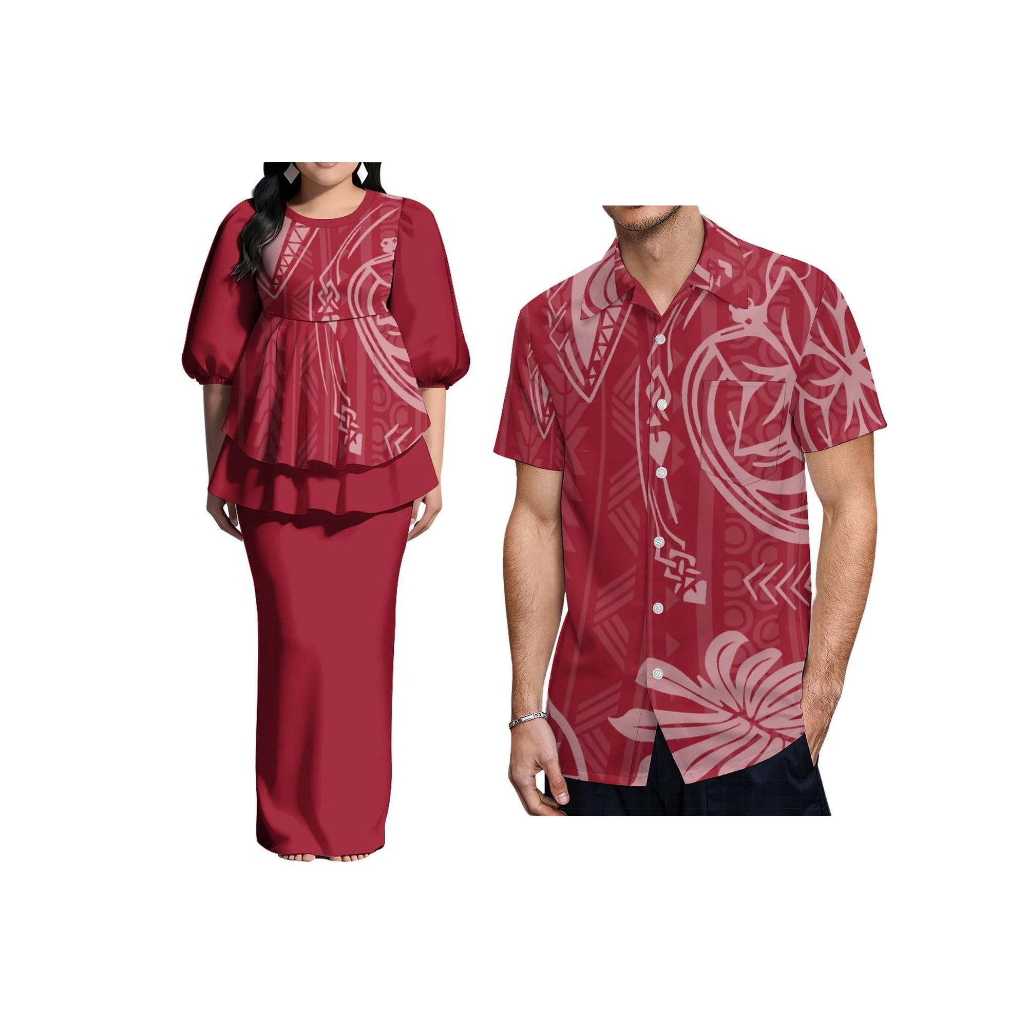 

Высококачественное синее женское платье с гавайским принтом и половиной рукавов, многослойное платье с оборками, платья Tonga Puletasi, комплект из 2 предметов