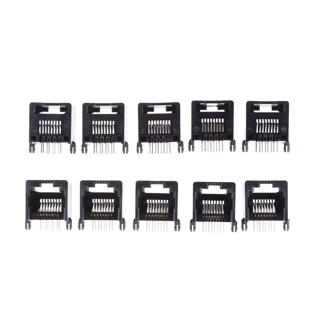 B* New and high quality  10pcs RJ45 8P8C Black Computer Internet Network PCB Jack Socket