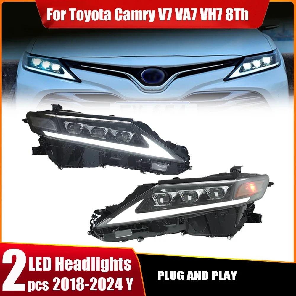 Lampu depan LED untuk Toyota Camry 8th Gen V7 VA7 2018-2024 LE SE XLE XSE TRD dengan sinyal belok berurutan putih memulai animasi