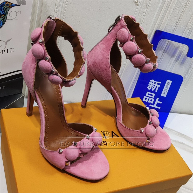 Multicolor Rivet Ball One-Strap Modern Sandals Women 10cm Thin High Heel Luxury Patent Leather Back Zip Party Shoes Summer