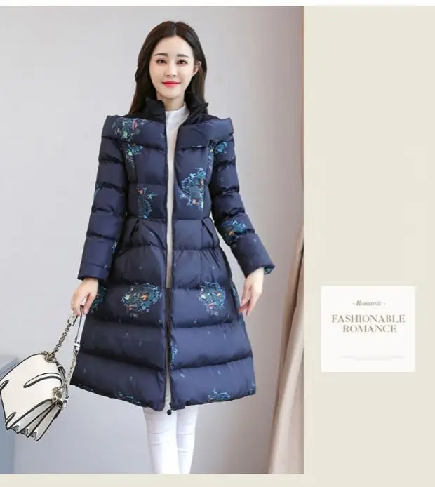 Cotton Jacket Women's Medium Long 2026 Winter New Korean Version Slim Print Thick Cotton Cloak Jacket Female Warm Parka Overcoat