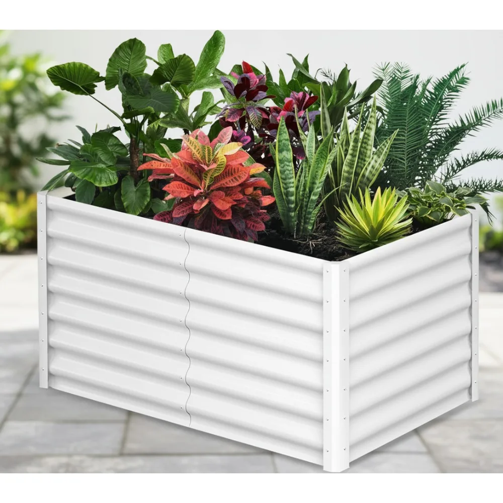 

6x3x2 FT Metal Raised Garden Bed Outdoor, Rectangular Planter Box for Vegetables Flowers Herbs, White