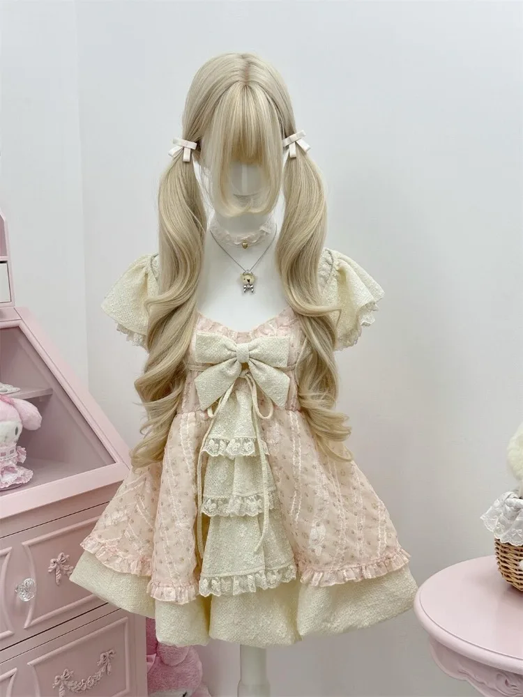 Japanese Style Y2k Cutecore Retro 2 Piece Sets Women Off Shoulder Tops + Pleated Mini Dress Set New Pink Lolita Chic Suit Summer