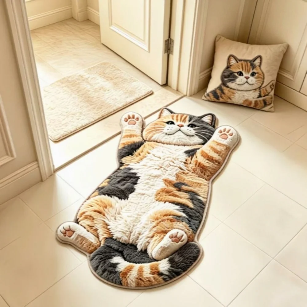 Home Bathroom Carpet - Zacht 2D kattenvormig vloerkleed, anti-vlek, antislip,