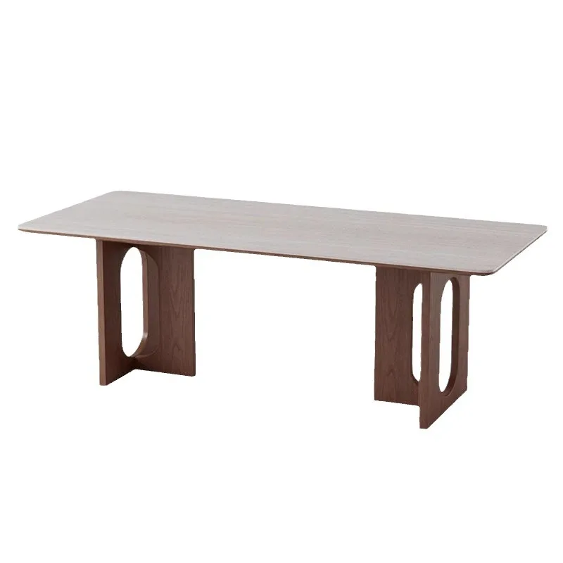 

Medieval style travertine rock slab dining table and chair combination wabi sandy wind ash wood rectangular retro