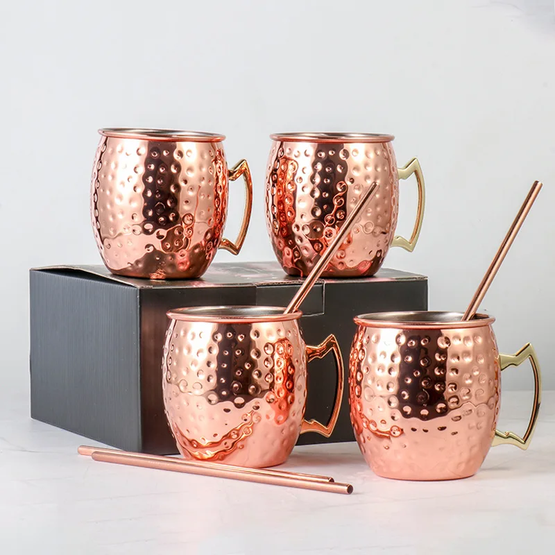 304 stainless steel hammer point cup straw set mug