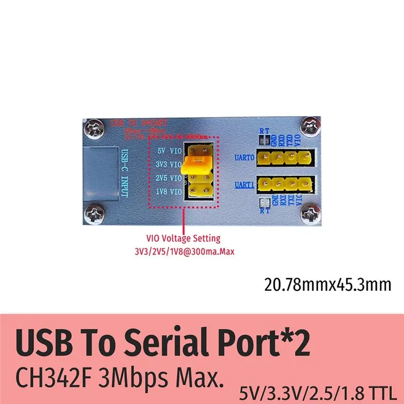 Efficient USB To 2-Way TTL Serial Module CH342F USB To 2-Way TTL Supports 1V8 2V5 3V3 5V Power 3Mbps Max